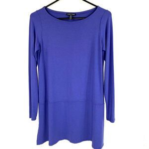 EILEEN FISHER Tunic Top Size XS Blue Stretch Side-Slit Minimalist Capsule